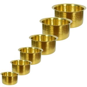 Hammered Brass Bhagona Set/Patila Set/Tope Set of 6 (6 LTR to 1.5 LTR) Golden Colour/Peetal ke bartan
