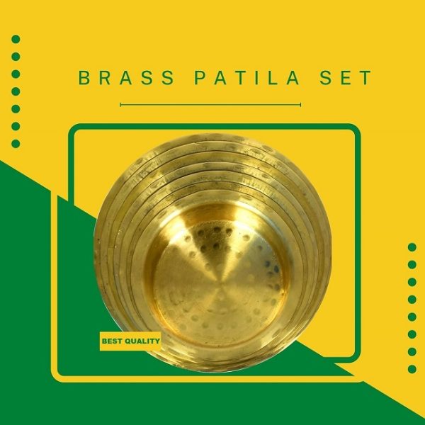 Hammered Brass Bhagona Set/Patila Set/Tope Set of 6 (6 LTR to 1.5 LTR) Golden Colour/Peetal ke bartan - Image 2