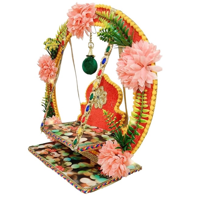 Laddu Gopal Wooden Swing / Krishna Jhula (Size 0-2) - 25 cm x 22 cm - Image 2