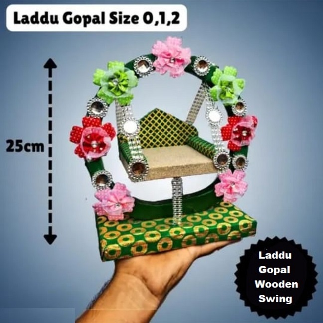 Laddu Gopal Wooden Swing / Krishna Jhula (Size 0-2) - 25 cm x 22 cm - Image 3