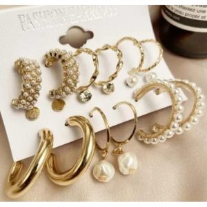Set of 9 Gold-Plated Hoop & Stud Earrings