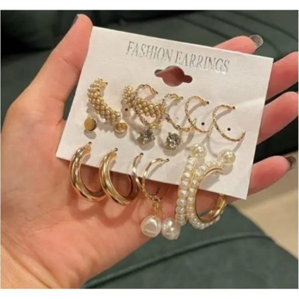 Set of 9 Gold-Plated Hoop & Stud Earrings - Image 2