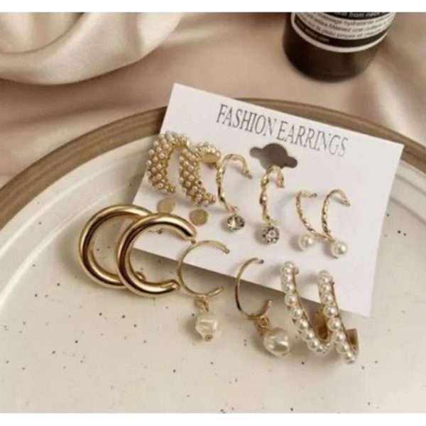 Set of 9 Gold-Plated Hoop & Stud Earrings - Image 3