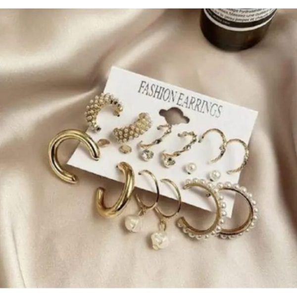Set of 9 Gold-Plated Hoop & Stud Earrings - Image 4