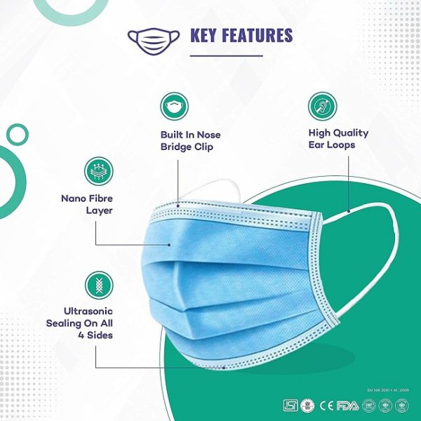 Care view SITRA Approved 3 Ply Disposable Surgical Mask with Built in Metal Nose Pin (Box of 50) - Image 2