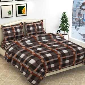 Checked Printed Woollen Fleece Double Bedsheet with 2 Pillow Covers