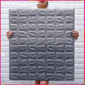 Wolpin 3D Silver Grey Brick Form Self-adhesive Wallpaper (70 cm x 77 cm)