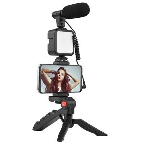 AY-19 Vlogging / Video Making kit with Shotgun Microphone, Selfie Light and Tripod Stand