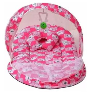 New born baby bedding with mosquito net and pillow (Random color)