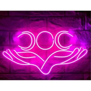 Hand to Moon Neon Purple Light with Transparent Back Plate (16.5” x 8.6”)