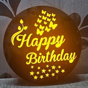 Happy Birthday Round Shape Wooden LED Board
