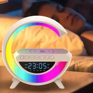 3-in-1 G Lamp Speaker with Bluetooth Speaker, Fast Wireless Charging, RGB Light and Alarm Clock