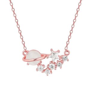 925 Silver Rose Gold 18k Gold Plated Zircon Stoned Necklace (925 Stamped with Authenticity Certificate)