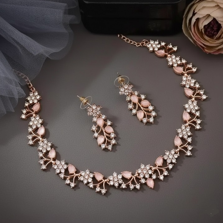 Blush Pink Petal Necklace Set - Image 2