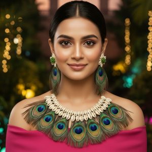 Majestic Peacock Plume Necklace Set