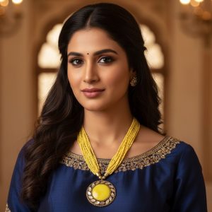 Elegant Yellow Beaded Medallion Necklace