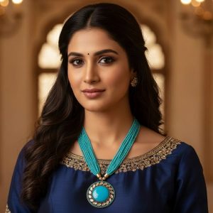 Elegant Blue Beaded Medallion Necklace