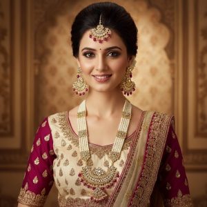Sovereign Pearl & Kundan Megenta Drops Long Necklace Set