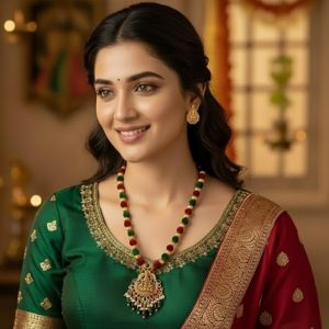 Goddess Lakshmi Red Green Temple Necklace Set