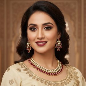 Timeless Red Kundan Stone Drops Necklace Set