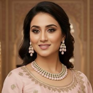 Timeless Pink Kundan Stone Drops Necklace Set