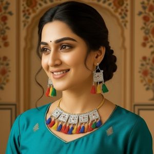 Ethnic Multi-color Tassel Charm Necklace Set