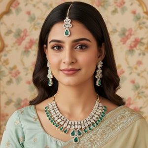 Silver Mist Emerald Diamond Drape Necklace Set