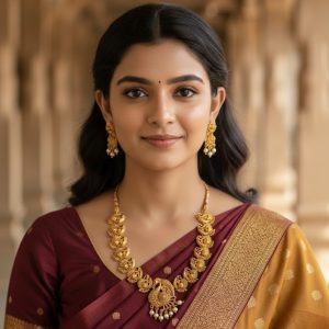 Traditional Matte Gold Mayur Temple Necklace Set