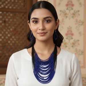 Contemporary Rajputi-inspired Fine Blue Necklace Set