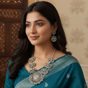 Floral Ghungroo Oxidized Necklace Set