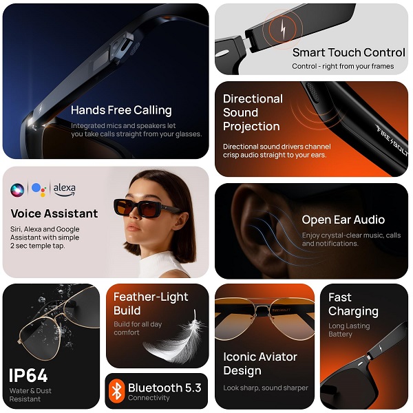 Fire-Boltt Fire-Lens Sway Smart Glasses with Smart Touch Controls & Voice Assistant - Image 4