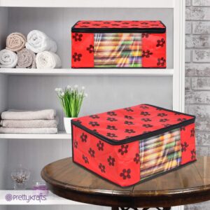 Non Woven Large Flower Prints Saree Cover With Transparent Window