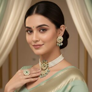 The Empress’s Multistrand Pearl Kundan Choker Neklace Set with Ring