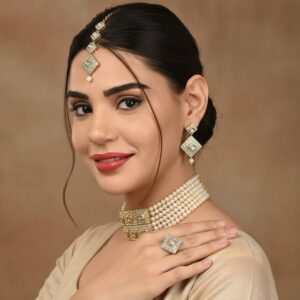 Regal Austrian Diamond and Pearl Necklace Set with Finger Ring