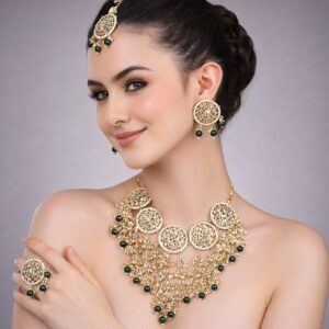 Royal Deccan Green Pearl Choker Neck Set with Finger Ring