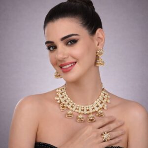 The Royal Shimmer Austrian Diamond Jhumki Choker Necklace Set with Finger Ring