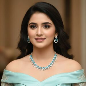 Turquoise Blue Dazzling Cubic Zirconia Embellished Necklace Set