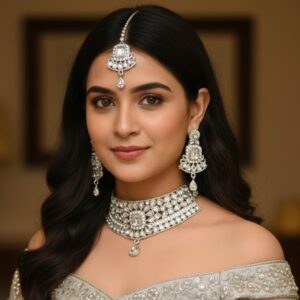Majestic Silver Moonlight Diamond Choker Necklace Set