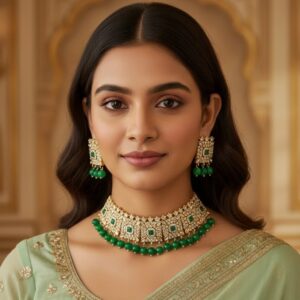 Zamrud Royal Dangling Elegance Choker Necklace Set