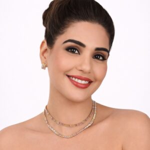 Double Layered Baguette Diamonds Contemporary Necklace Set