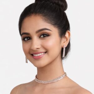 Green & Pink Dazzling Cubic Zirconia Party Bling Necklace Set