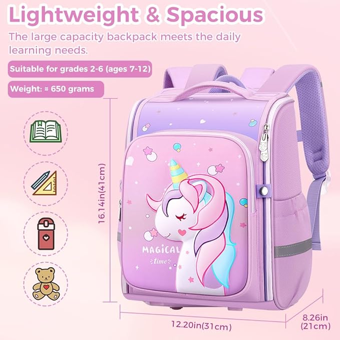 Unicorn Water-Resistant School Bag / Backpack for Girls (5 to 12 years) - Image 2