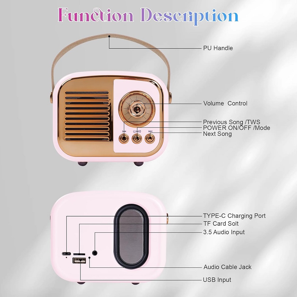 Retro Bluetooth Speaker with inbuilt FM and USB/TF Support - Image 5