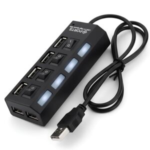 4-Port USB Hub with Individual On/Off Switches and LED Indicator