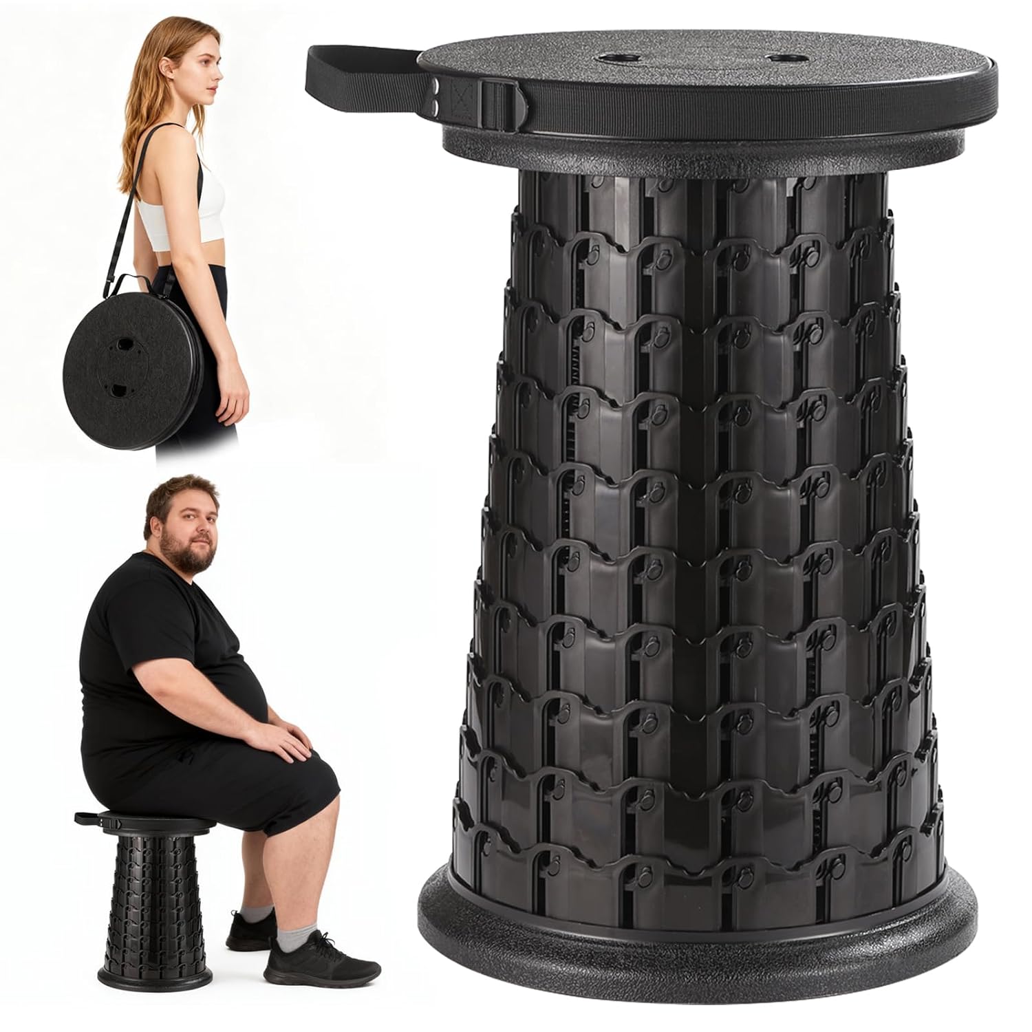 Adjustable, Portable & Foldable Stool for Travel, Camping, & Indoor Use